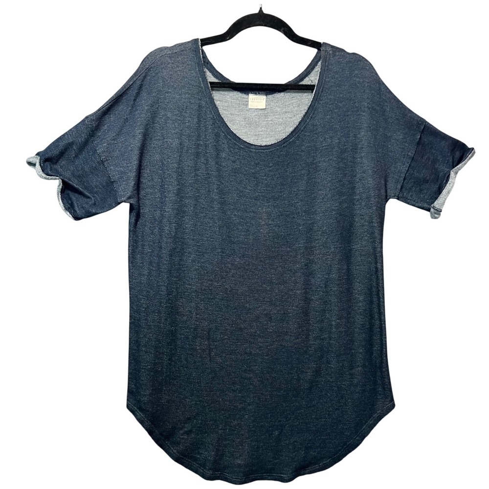 Tresics Navy Blue Marled Knit Scoop Neck Rolled Sleeve Top Large